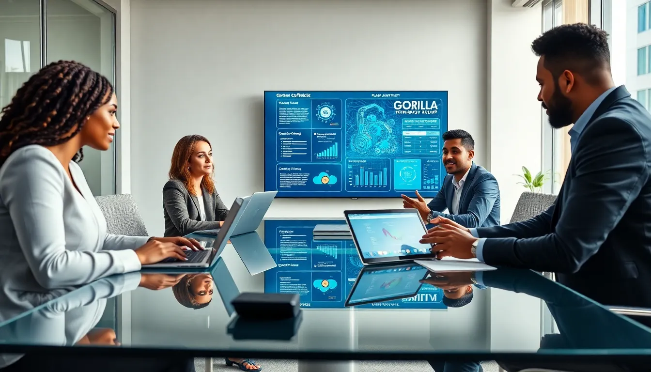 diverse team collaborating on technology innovations in a modern office.